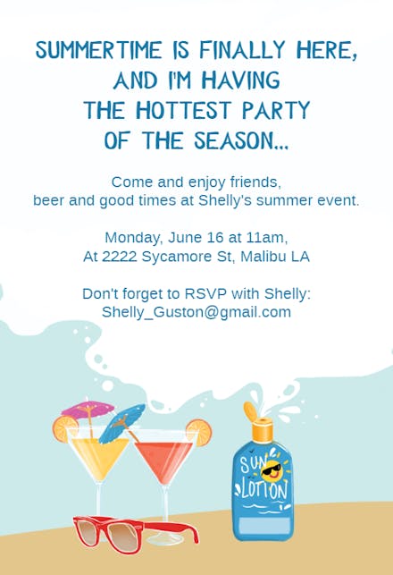 Sunscreen - Pool Party Invitation