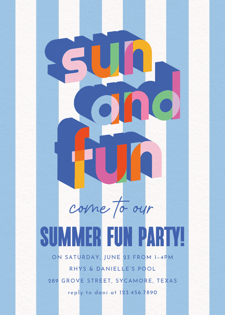 Technicolor fun - pool party invitation