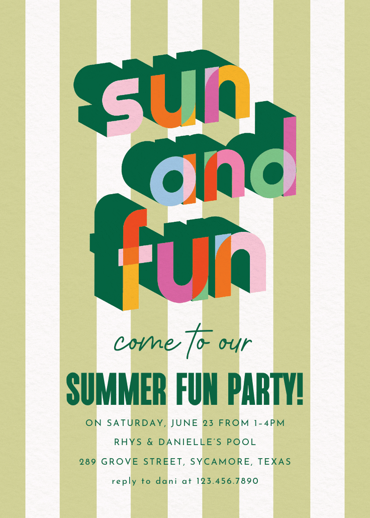 Technicolor fun - pool party invitation
