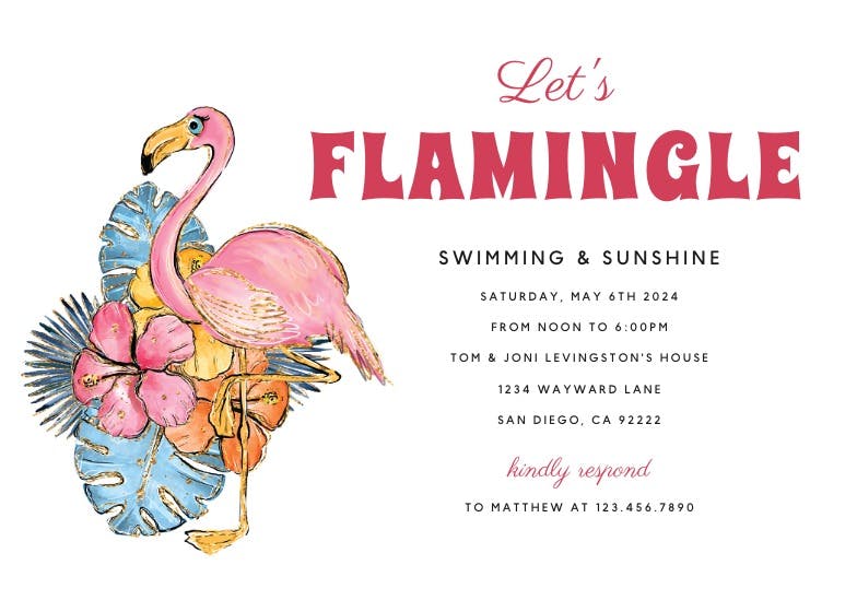 Tropical flamingo - pool party invitation