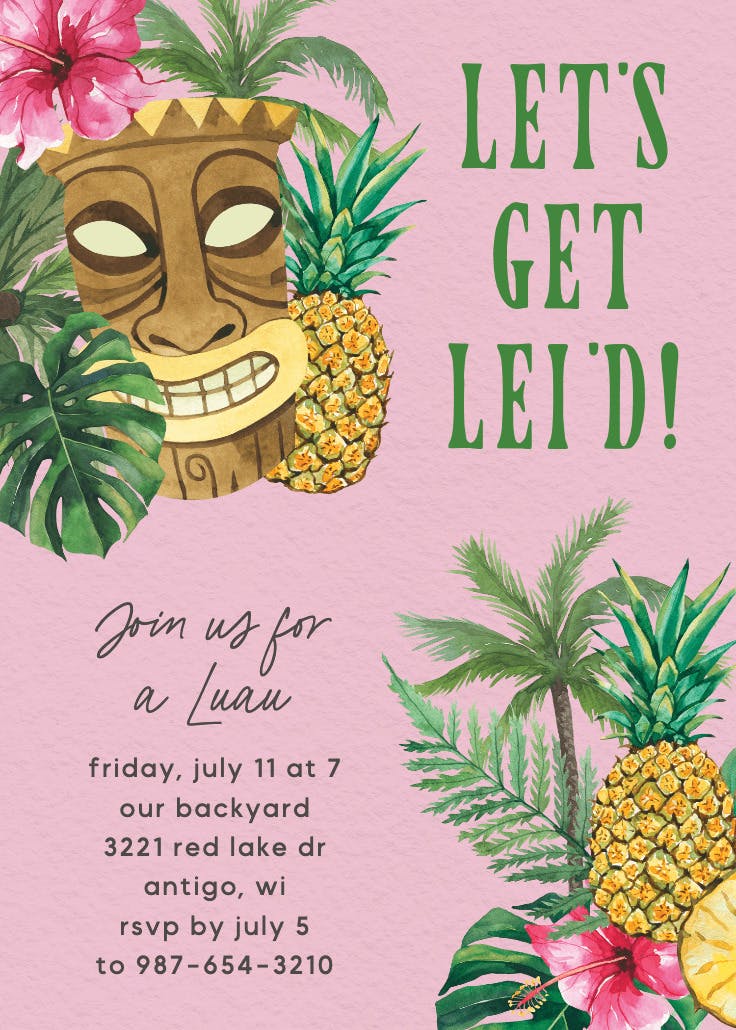Tropical hibiscus - pool party invitation