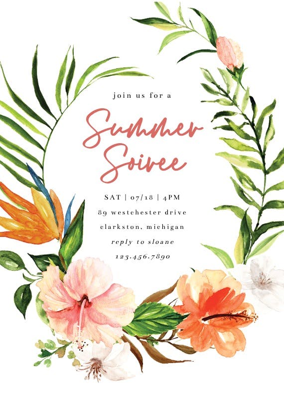 Tropical painterly - pool party invitation