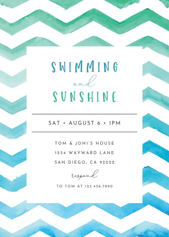 Watercolor waves -  invitación para pool party