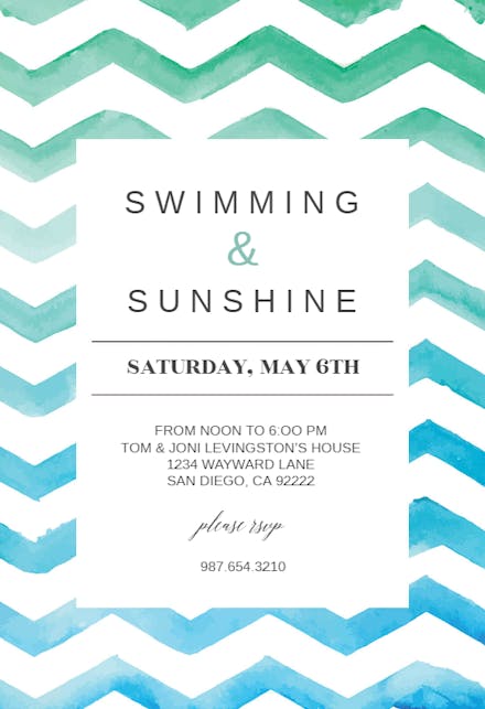Watercolor Waves - Pool Party Invitation
