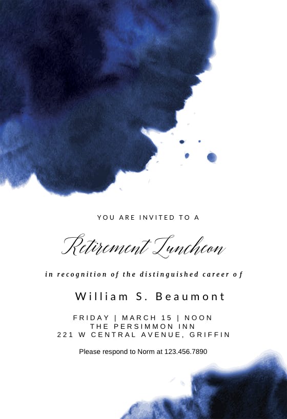Blue ink - retirement & farewell party invitation