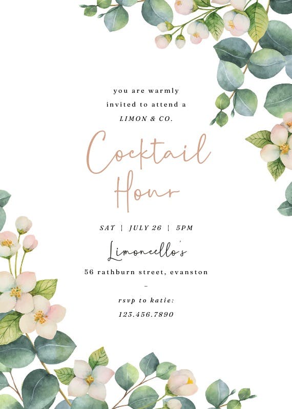Botanical & white flowers - business event invitation