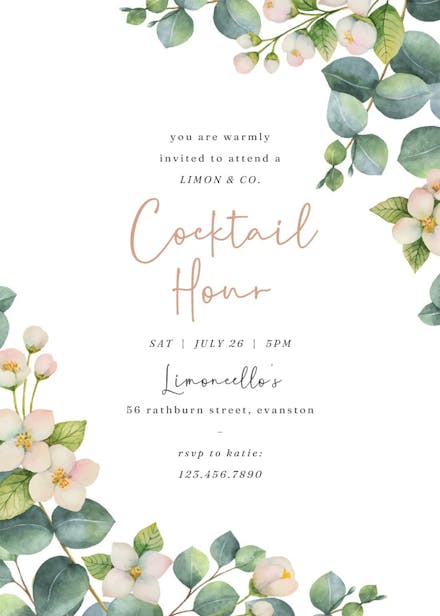 Botanical & white flowers - business events invitation