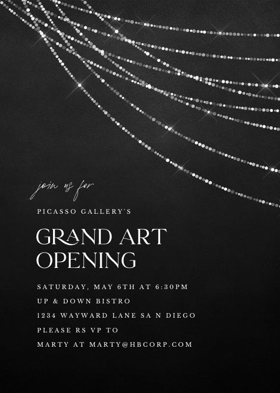 Fancy string lights - grand opening invitation
