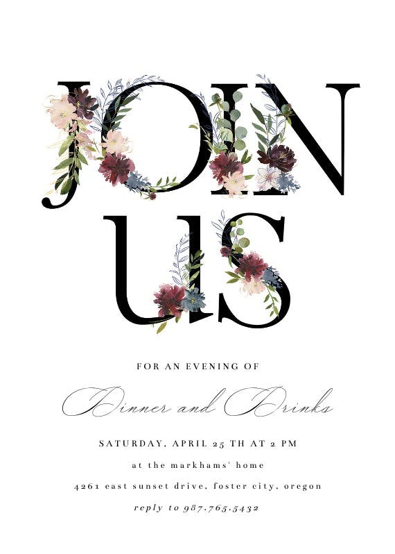 Floral letters - cocktail party invitation