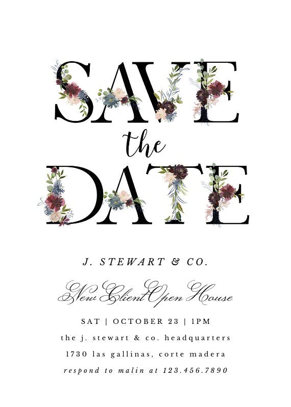 Floral letters - open house invitation