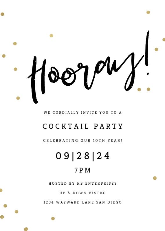 Hooray -  invitación para fiesta cóctel