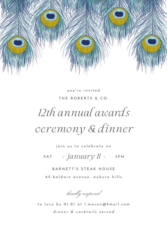 Peacock feather - business event invitation