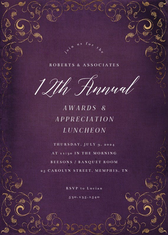 Swirls and frames purple - business event invitation