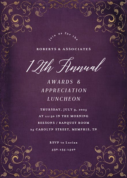Swirls and frames purple - business events invitation