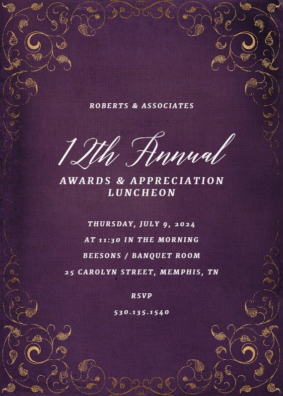 Swirls and frames purple -  invitación para eventos profesionales