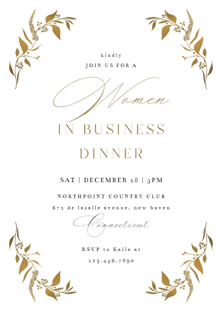 Tiny gold botanical - business event invitation