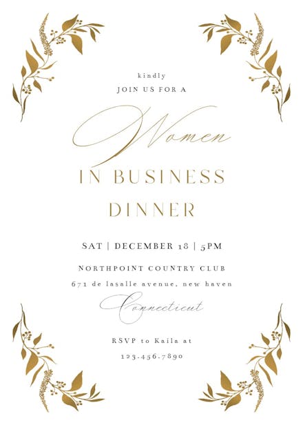 Tiny gold botanical - business events invitation