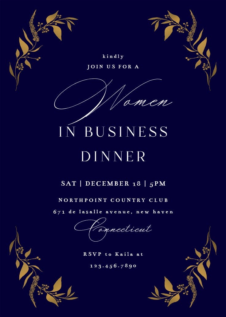 Tiny gold botanical - business event invitation