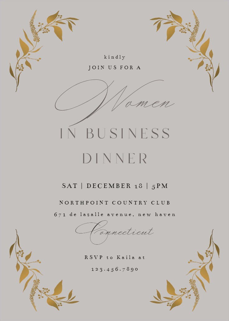 Tiny gold botanical - business event invitation