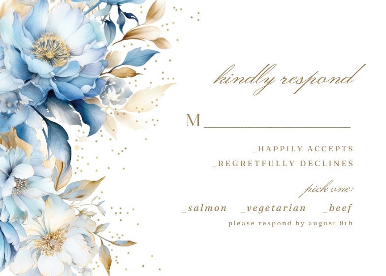 Blue and gold blossom - rsvp card