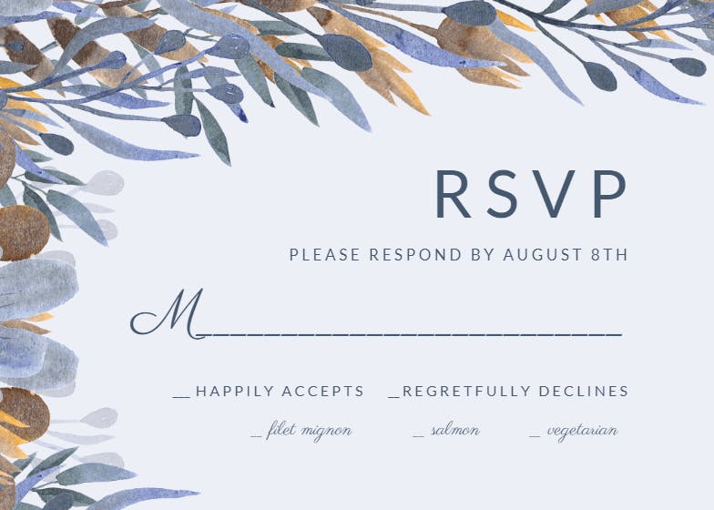 Blue and mustard florals - rsvp card