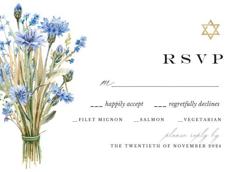 Blue bouquet jewish - rsvp card
