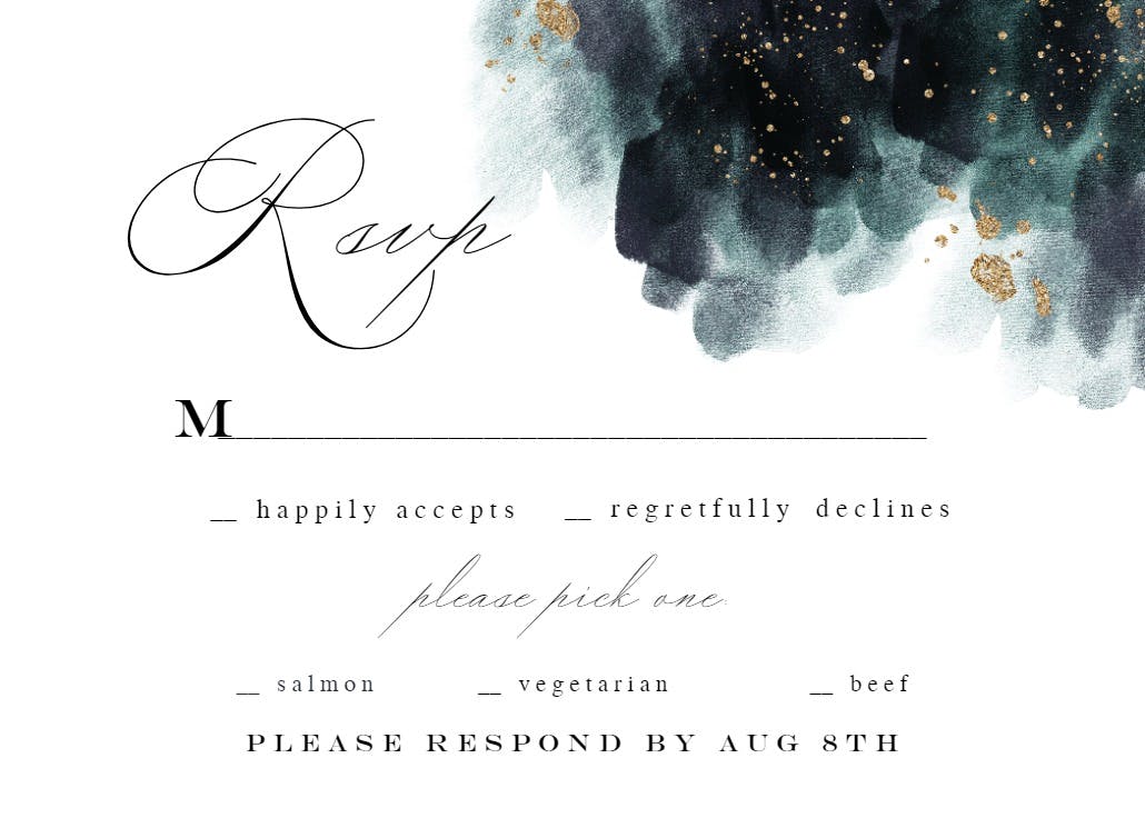 Blue paint and gold - rsvp card