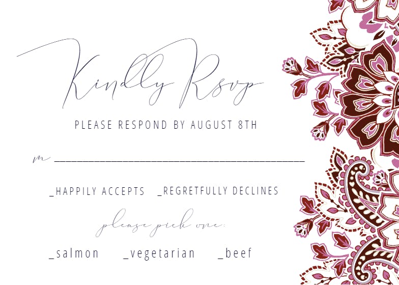 Colored paisley - rsvp card