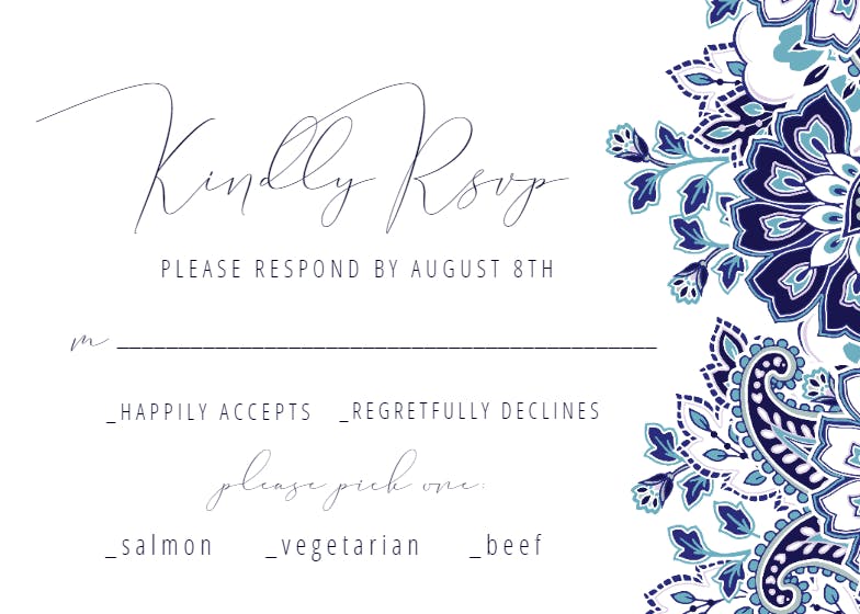 Colored paisley - rsvp card