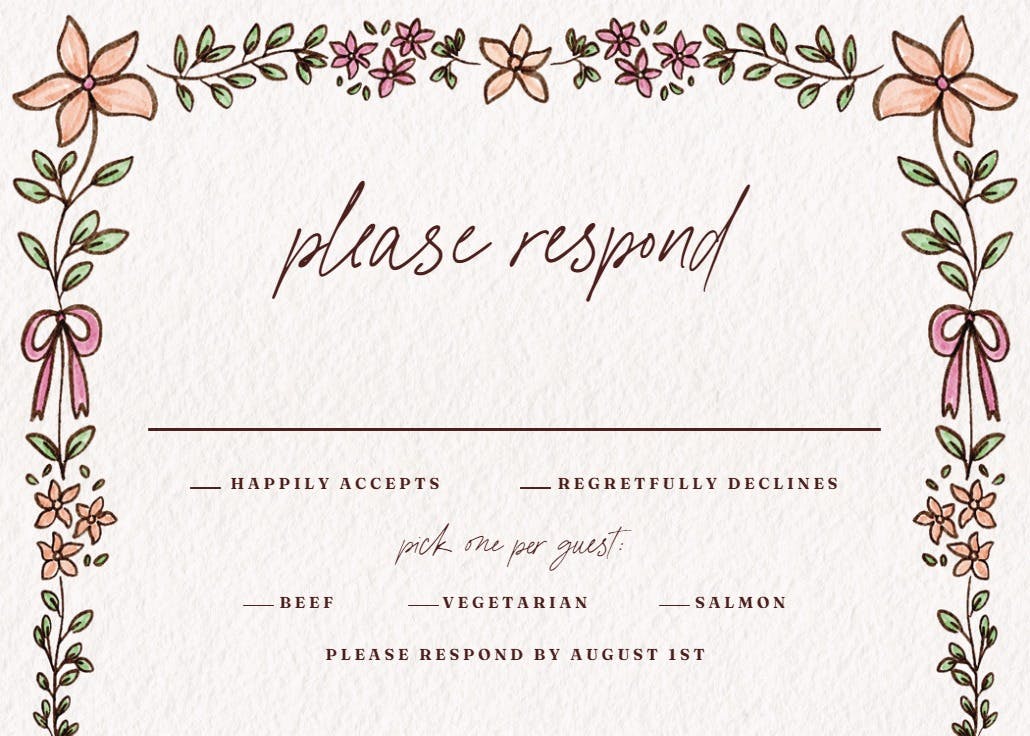 Bows and blooms - rsvp card