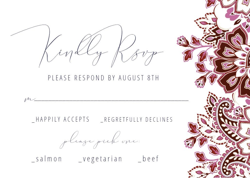 Colored paisley - rsvp card