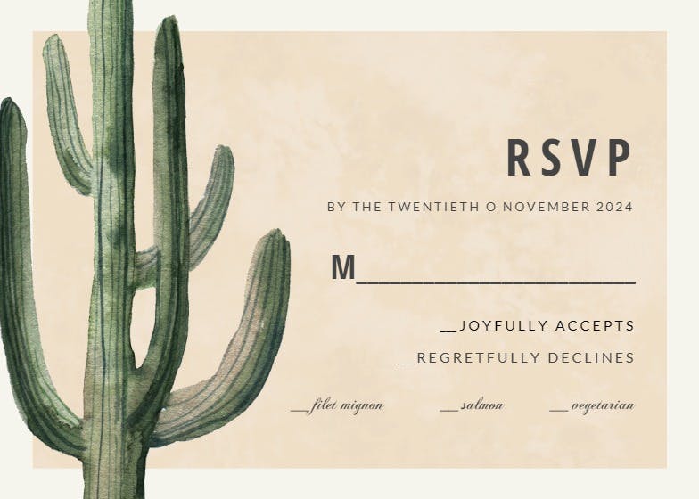Desert cactus -  tarjeta de confirmación de asistencia a eventos