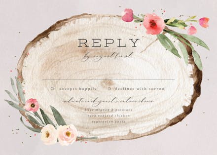 Floral wood slice - rsvp card