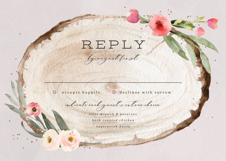 Floral wood slice -  tarjeta de confirmación de asistencia a eventos