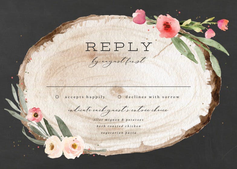 Floral wood slice -  tarjeta de confirmación de asistencia a eventos
