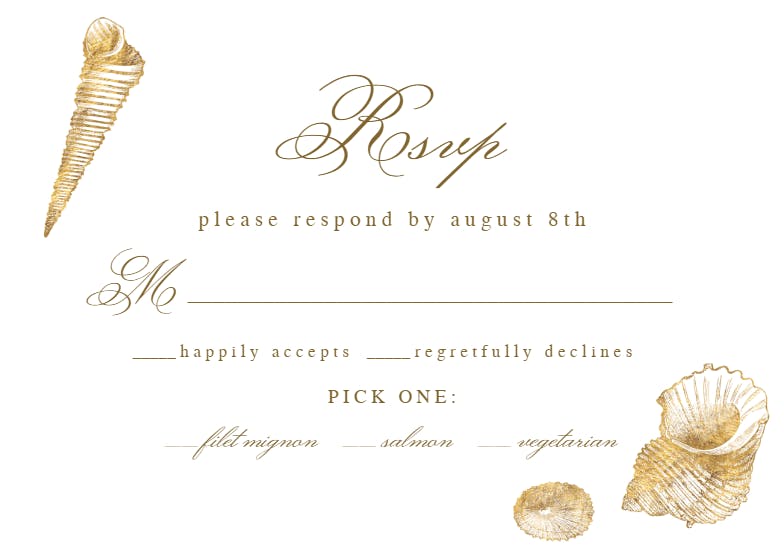 Gold seashells -  tarjeta de confirmación de asistencia a eventos