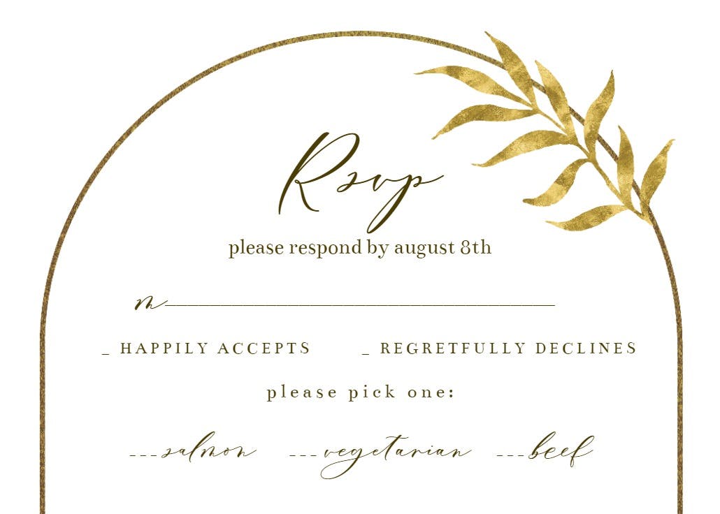 Golden botanical arch - rsvp card