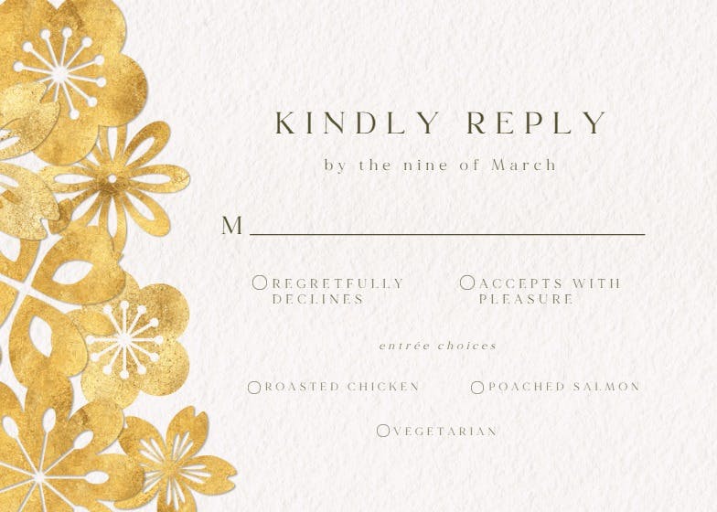 Golden flowers -  tarjeta de confirmación de asistencia a eventos