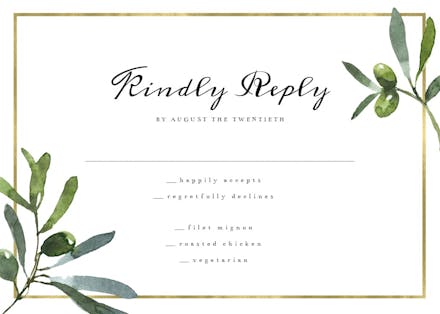 Golden frame & olive leaves - rsvp card