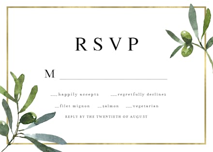 Golden frame & olive leaves - RSVP card