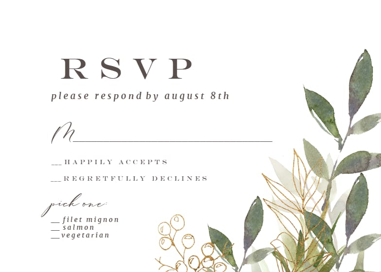 Green watercolor leaves - rsvp card