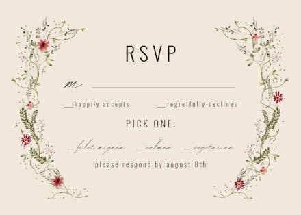 Green Wreath with Red Flowers - RSVP card Template (Free) | Greetings ...