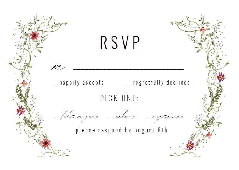 Green Wreath with Red Flowers - RSVP card Template (Free) | Greetings ...