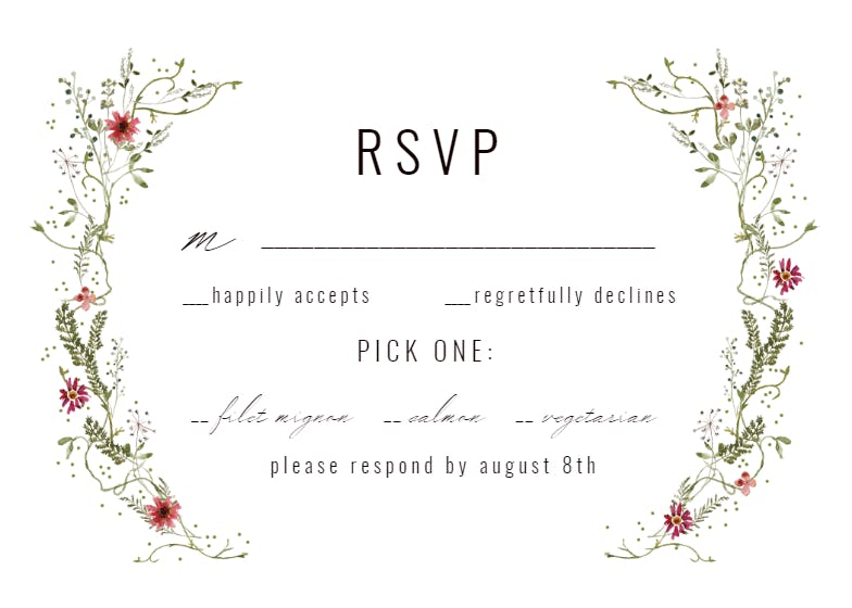 Green wreath with red flowers - rsvp card