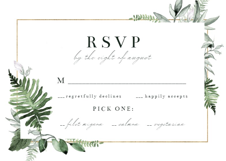 Greenery and gold frame - rsvp card
