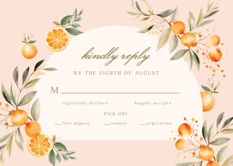 Juicy oranges - tarjeta de confirmación de asistencia a eventos