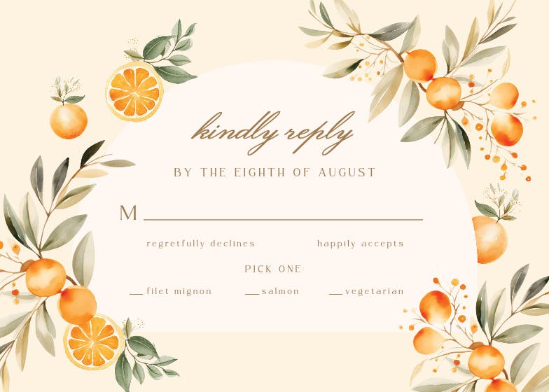 Juicy oranges - tarjeta de confirmación de asistencia a eventos