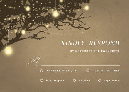 Lights on oak tree - rsvp card