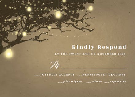 Lights on oak tree - RSVP card