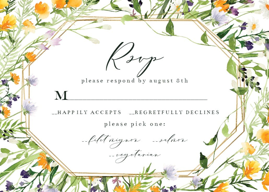 Meadow flowers golden frame - rsvp card